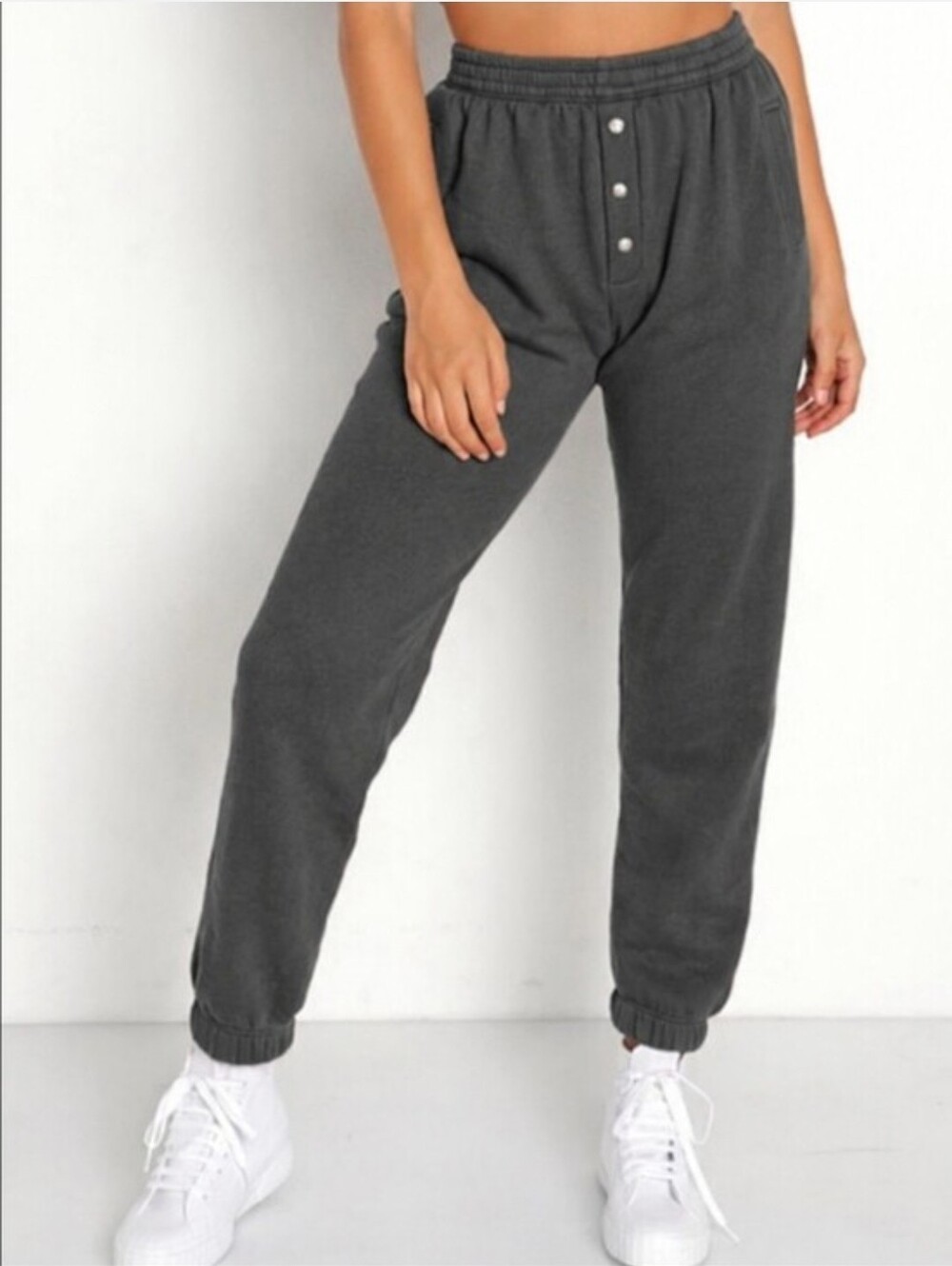DONNI VINTACE FLEECE HENLEY JOGGER SWEATPANTS IN CHARCOAL GREY